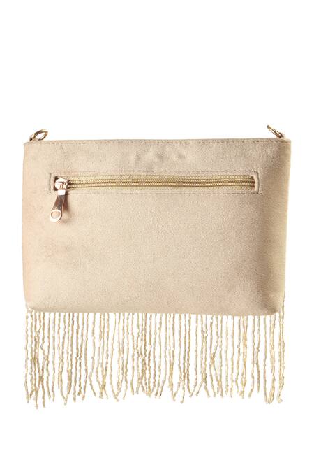 Buy_Boxwish By Bhumika_Gold Cut Work Cutdana Tassel And Crystal Embellished Bucket Bag_Online_at_Aza_Fashions