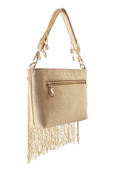 Buy_Boxwish By Bhumika_Gold Cut Work Cutdana Tassel And Crystal Embellished Bucket Bag