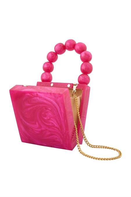 Boxwish By Bhumika Pink Beads Hot Pearl Handle Resin Clutch Bag Online at Aza Fashions Boxwish By Bhumika_Pink Beads Hot Pearl Handle Resin Clutch Bag _Online_at_Aza_Fashions