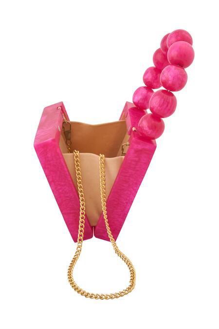 Buy Boxwish By Bhumika Pink Beads Hot Pearl Handle Resin Clutch Bag Online at Aza Fashions Buy_Boxwish By Bhumika_Pink Beads Hot Pearl Handle Resin Clutch Bag _Online_at_Aza_Fashions