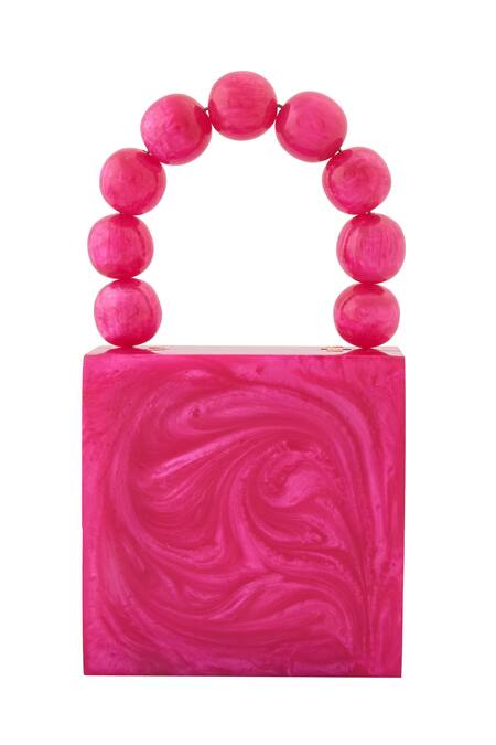 Boxwish By Bhumika Pink Beads Hot Pearl Handle Resin Clutch Bag at Aza Fashions Boxwish By Bhumika_Pink Beads Hot Pearl Handle Resin Clutch Bag _at_Aza_Fashions