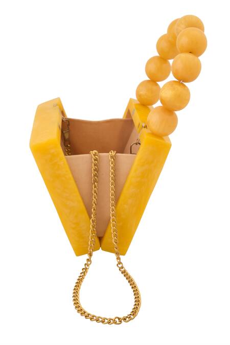 Shop Boxwish By Bhumika Yellow Pearls Handle Swerve Texture Resin Clutch Bag Online at Aza Fashions Shop_Boxwish By Bhumika_Yellow Pearls Handle Swerve Texture Resin Clutch Bag _Online_at_Aza_Fashions