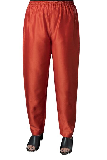 Shop Prachi Kamat Orange Chanderi Embroidery Round Neck Chakri Floral Motif Kurta With Pant Online at Aza Fashions Shop_Prachi Kamat_Orange Chanderi Embroidery Round Neck Chakri Floral Motif Kurta With Pant _Online_at_Aza_Fashions