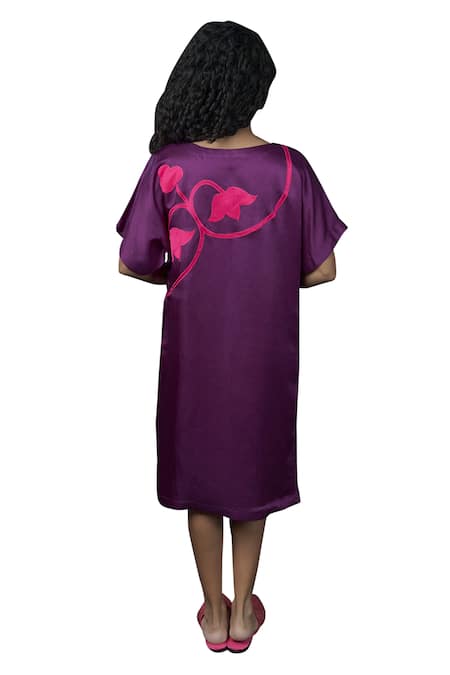 Shop Prachi Kamat Purple Linen, Satin Embroidery Round Neck Fuljhadi Floral Motif Pattern Dress at Aza Fashions Shop_Prachi Kamat_Purple Linen, Satin Embroidery Round Neck Fuljhadi Floral Motif Pattern Dress _at_Aza_Fashions