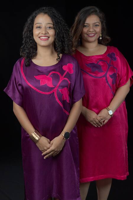 Buy Prachi Kamat Purple Linen, Satin Embroidery Round Neck Fuljhadi Floral Motif Pattern Dress Online at Aza Fashions Buy_Prachi Kamat_Purple Linen, Satin Embroidery Round Neck Fuljhadi Floral Motif Pattern Dress _Online_at_Aza_Fashions