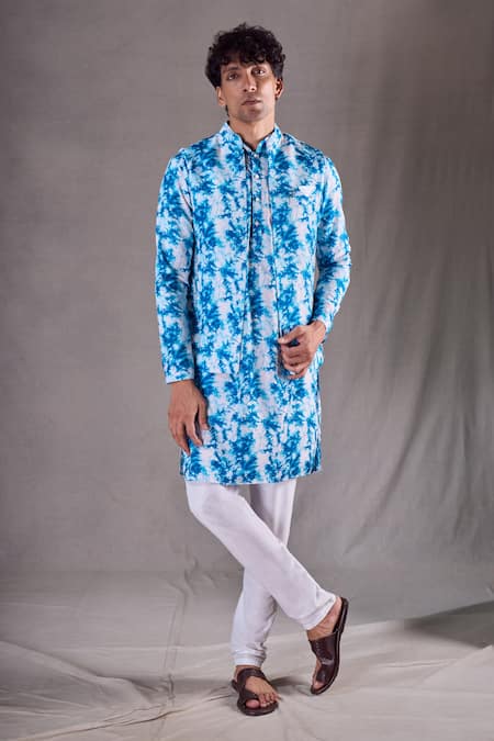 Aryavir Malhotra Tie Dye Art Print Bundi Kurta Set 