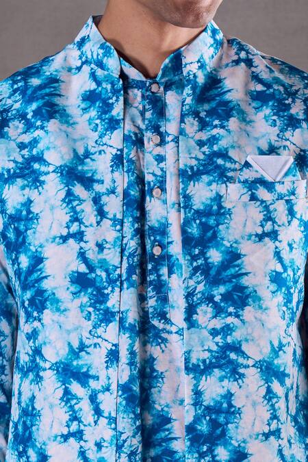 Buy_Arihant Rai Sinha_Blue Silk, Cotton Tie Dye Bundi Kurta Set 