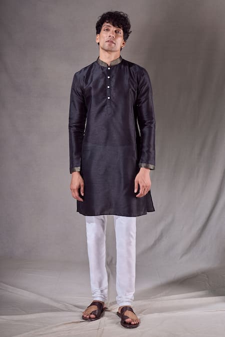 Buy Arihant Rai Sinha Black Silk, Chanderi Embroidery Thread Placement Kurta Set Online at Aza Fashions Buy_Arihant Rai Sinha_Black Silk, Chanderi Embroidery Thread Placement Kurta Set _Online_at_Aza_Fashions