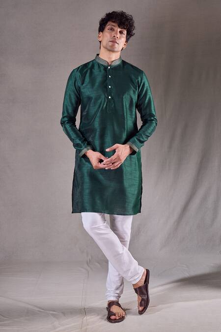 Arihant Rai Sinha Green Silk, Chanderi Placement Embroidered Kurta Set at Aza Fashions Arihant Rai Sinha_Green Silk, Chanderi Placement Embroidered Kurta Set _at_Aza_Fashions