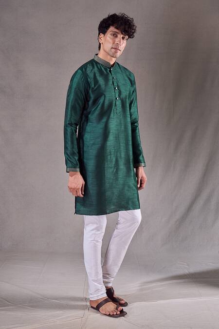 Shop Arihant Rai Sinha Green , Satin Buttoned Placket Straight Kurta Online at Aza Fashions Shop_Arihant Rai Sinha_Green , Satin Buttoned Placket Straight Kurta _Online_at_Aza_Fashions