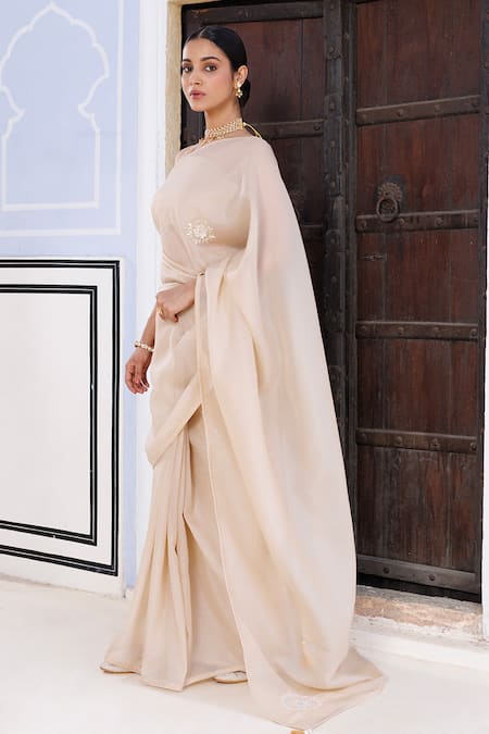 Buy Geroo Jaipur Beige Tissue Gota Patti, Floral Embroidered Saree With Unstitched Blouse Piece Online at Aza Fashions Buy_Geroo Jaipur_Beige Tissue Gota Patti, Floral Embroidered Saree With Unstitched Blouse Piece _Online_at_Aza_Fashions