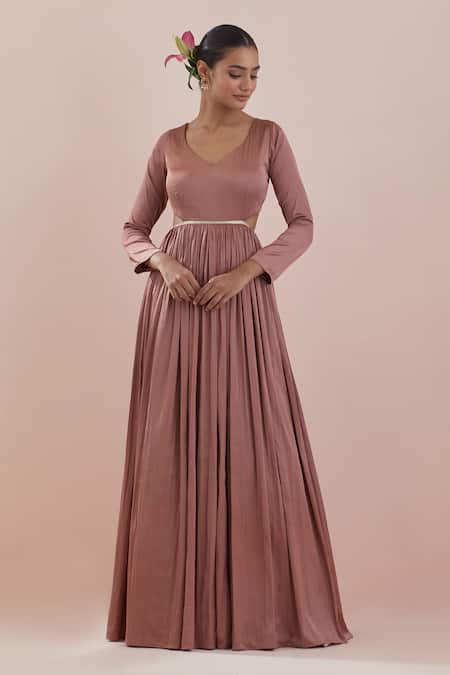 Ikshita Choudhary Brown Modal, Organza, Satin Sequins Waistband Embroidered Anarkali With Dupatta Online at Aza Fashions Ikshita Choudhary_Brown Modal, Organza, Satin Sequins Waistband Embroidered Anarkali With Dupatta _Online_at_Aza_Fashions