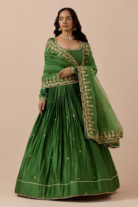 Ikshita Choudhary Green Anarkali Chanderi Embroidery Sequin Floral Placement With Dupatta 