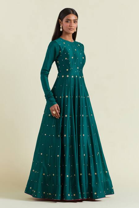 Buy Ikshita Choudhary Green Chanderi, Organza, Cotton Floral Embroidered Anarkali With Dupatta Online at Aza Fashions Buy_Ikshita Choudhary_Green Chanderi, Organza, Cotton Floral Embroidered Anarkali With Dupatta _Online_at_Aza_Fashions