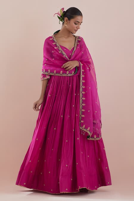 Ikshita Choudhary Magenta Anarkali Chanderi Embroidery Sequin Leaf Neck Zardozi With Dupatta 