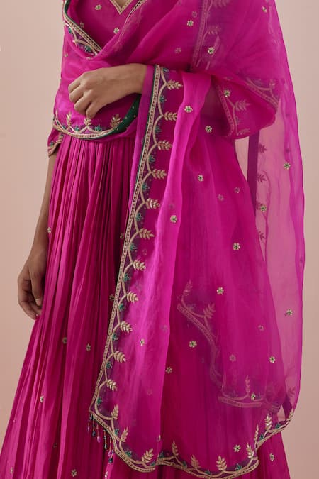 Buy_Ikshita Choudhary_Magenta Chanderi, Organza, Cotton Zardozi Embroidered Anarkali With Dupatta 