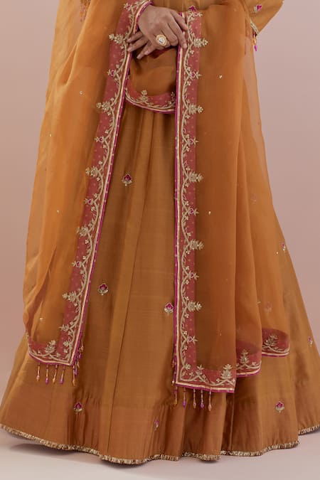 Shop Ikshita Choudhary Yellow Chanderi, Organza, Cotton Flower Embroidered Anarkali With Dupatta Shop_Ikshita Choudhary_Yellow Chanderi, Organza, Cotton Flower Embroidered Anarkali With Dupatta
