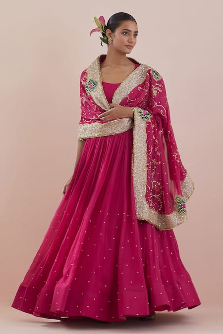 Ikshita Choudhary Pink Anarkali Chanderi Embroidery Sequin Scoop Neck Border With Dupatta 