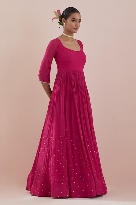 Buy Ikshita Choudhary Pink Chanderi, Organza, Cotton Sequins, Border Embroidered Anarkali With Dupatta Online at Aza Fashions Buy_Ikshita Choudhary_Pink Chanderi, Organza, Cotton Sequins, Border Embroidered Anarkali With Dupatta _Online_at_Aza_Fashions