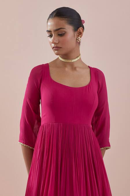 Ikshita Choudhary Pink Chanderi, Organza, Cotton Sequins, Border Embroidered Anarkali With Dupatta at Aza Fashions Ikshita Choudhary_Pink Chanderi, Organza, Cotton Sequins, Border Embroidered Anarkali With Dupatta _at_Aza_Fashions