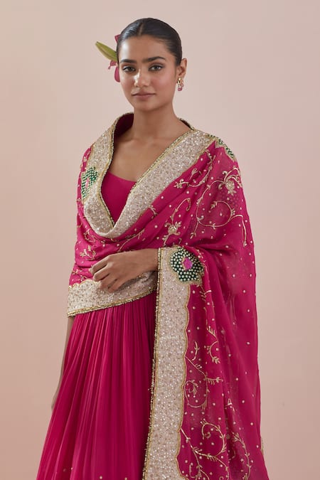 Buy Ikshita Choudhary Pink Chanderi, Organza, Cotton Sequins, Border Embroidered Anarkali With Dupatta Buy_Ikshita Choudhary_Pink Chanderi, Organza, Cotton Sequins, Border Embroidered Anarkali With Dupatta