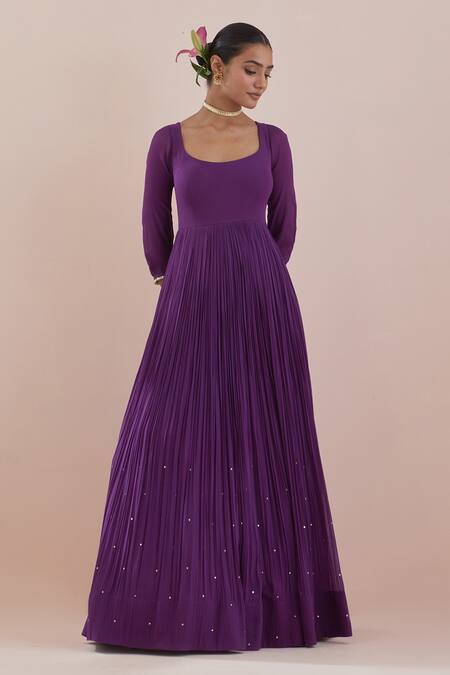 Ikshita Choudhary Purple Chanderi, Organza, Cotton Sequins, Zari Scoop Work Anarkali With Dupatta Online at Aza Fashions Ikshita Choudhary_Purple Chanderi, Organza, Cotton Sequins, Zari Scoop Work Anarkali With Dupatta _Online_at_Aza_Fashions