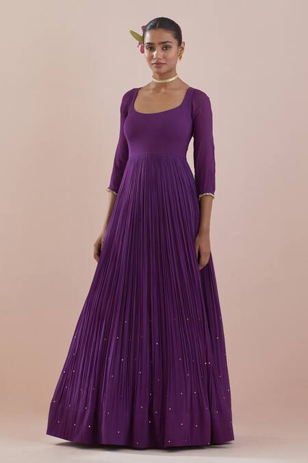 Buy Ikshita Choudhary Purple Chanderi, Organza, Cotton Sequins, Zari Scoop Work Anarkali With Dupatta Online at Aza Fashions Buy_Ikshita Choudhary_Purple Chanderi, Organza, Cotton Sequins, Zari Scoop Work Anarkali With Dupatta _Online_at_Aza_Fashions