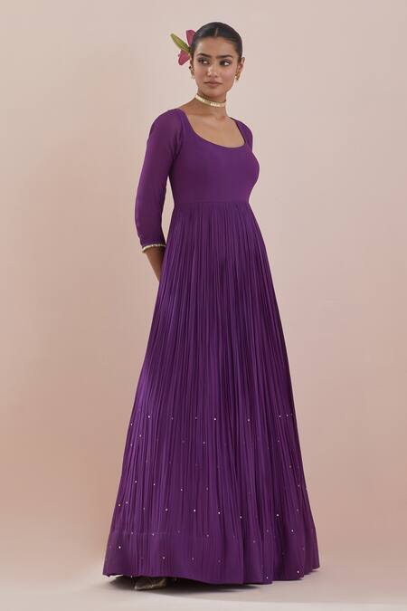 Ikshita Choudhary Purple Chanderi, Organza, Cotton Sequins, Zari Scoop Work Anarkali With Dupatta at Aza Fashions Ikshita Choudhary_Purple Chanderi, Organza, Cotton Sequins, Zari Scoop Work Anarkali With Dupatta _at_Aza_Fashions