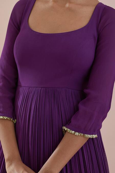 Buy Ikshita Choudhary Purple Chanderi, Organza, Cotton Sequins, Zari Scoop Work Anarkali With Dupatta Buy_Ikshita Choudhary_Purple Chanderi, Organza, Cotton Sequins, Zari Scoop Work Anarkali With Dupatta