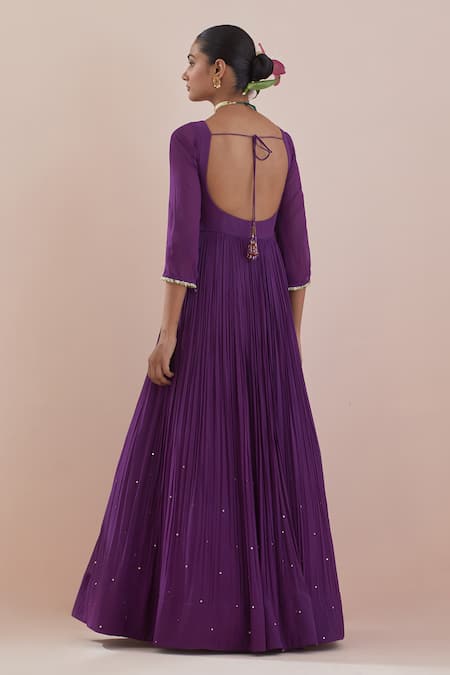 Shop Ikshita Choudhary Purple Chanderi, Organza, Cotton Sequins, Zari Scoop Work Anarkali With Dupatta at Aza Fashions Shop_Ikshita Choudhary_Purple Chanderi, Organza, Cotton Sequins, Zari Scoop Work Anarkali With Dupatta _at_Aza_Fashions