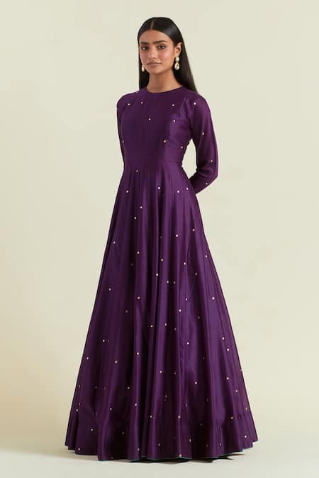 Buy Ikshita Choudhary Purple Chanderi, Organza, Cotton Sequins, Geometric Embroidered Anarkali Set Online at Aza Fashions Buy_Ikshita Choudhary_Purple Chanderi, Organza, Cotton Sequins, Geometric Embroidered Anarkali Set _Online_at_Aza_Fashions