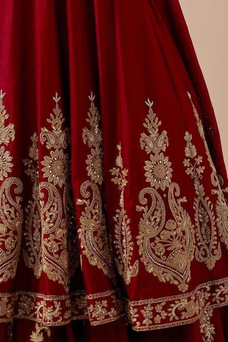 Ikshita Choudhary Red Chanderi, Organza, Muslin Zari, Paisley Border Embroidered Anarkali Set at Aza Fashions Ikshita Choudhary_Red Chanderi, Organza, Muslin Zari, Paisley Border Embroidered Anarkali Set _at_Aza_Fashions