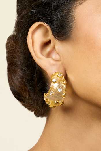 Isharya_Gold Plated Mirrors Zoori Embellished Huggie Hoops _Online_at_Aza_Fashions