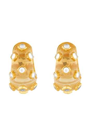 Buy_Isharya_Gold Plated Mirrors Zoori Embellished Huggie Hoops _Online_at_Aza_Fashions