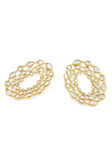 Buy_Isharya_Gold Plated Mirrors, Pearls Alizeh Embellished Disk Earrings _Online_at_Aza_Fashions