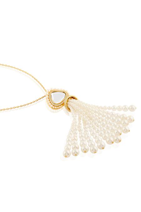 Shop Isharya Gold Plated Lucent Pearl Tassel Pendant Necklace Online at Aza Fashions Shop_Isharya_Gold Plated Lucent Pearl Tassel Pendant Necklace _Online_at_Aza_Fashions