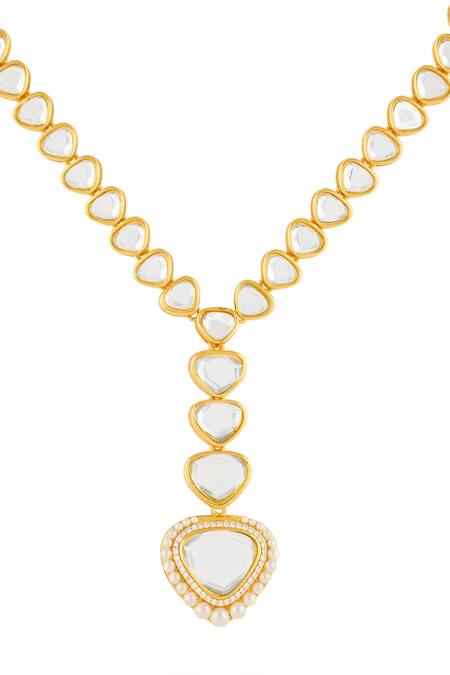 Buy_Isharya_Gold Plated Maharani Mirror Y Lariat Necklace_Online_at_Aza_Fashions
