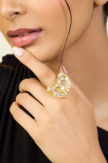 Isharya_Gold Plated Mirrors Love Bombe Ring_Online_at_Aza_Fashions