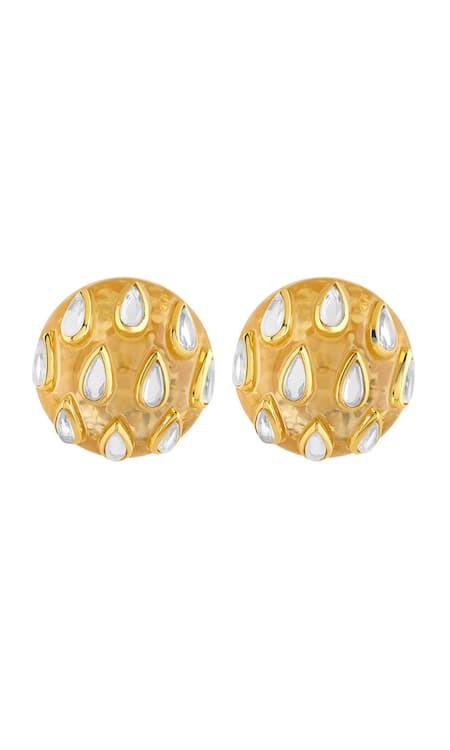 Shop_Isharya_Gold Plated Mirrors Lucent Stone Embellished Studs _at_Aza_Fashions