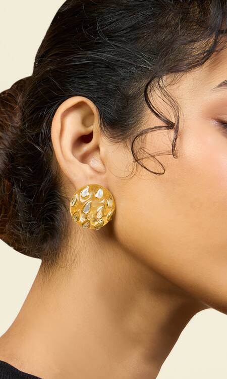 Isharya_Gold Plated Mirrors Lucent Stone Embellished Studs _Online_at_Aza_Fashions