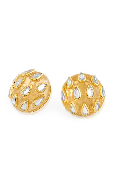 Buy_Isharya_Gold Plated Mirrors Lucent Stone Embellished Studs _Online_at_Aza_Fashions