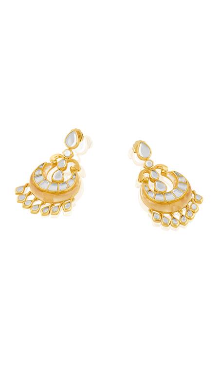 Buy_Isharya_Gold Plated Mirrors Mahenoor Moon Embellished Chandbalis_Online_at_Aza_Fashions