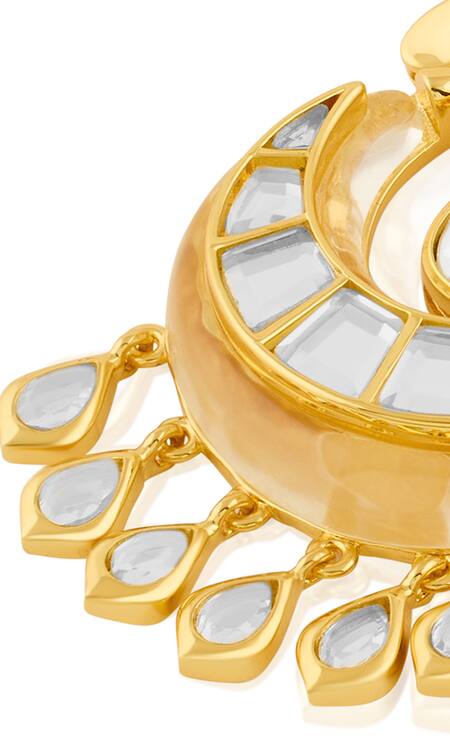 Shop_Isharya_Gold Plated Mirrors Mahenoor Moon Embellished Chandbalis_Online_at_Aza_Fashions