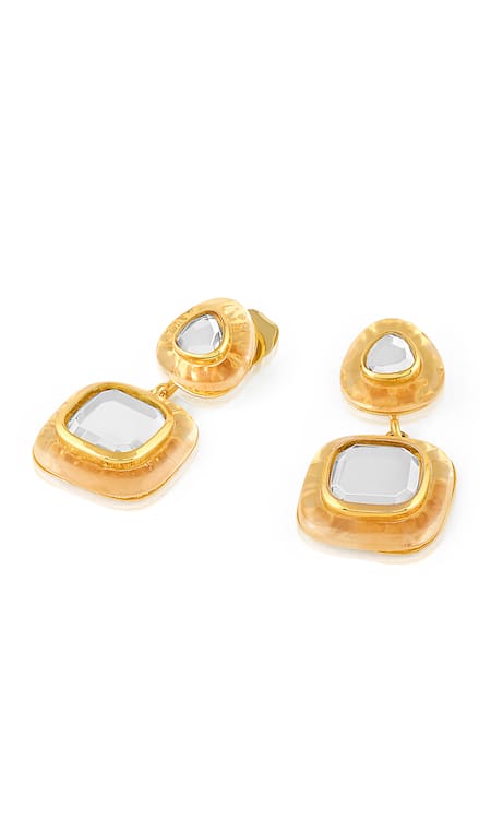 Isharya_Gold Plated Mirrors Libra Finish Stone Embellished Drop Earrings _Online_at_Aza_Fashions