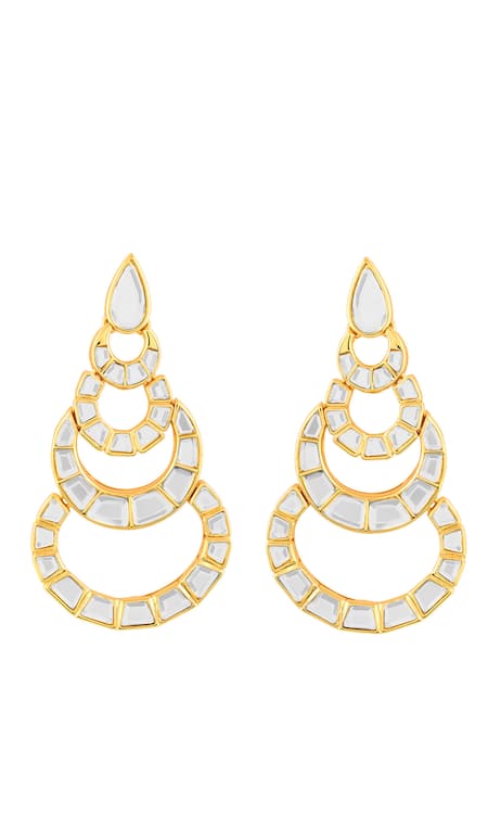 Shop Isharya Gold Plated Mirrors Mehrunisa Finish Stone Embellished Chandelier Earrings at Aza Fashions Shop_Isharya_Gold Plated Mirrors Mehrunisa Finish Stone Embellished Chandelier Earrings _at_Aza_Fashions