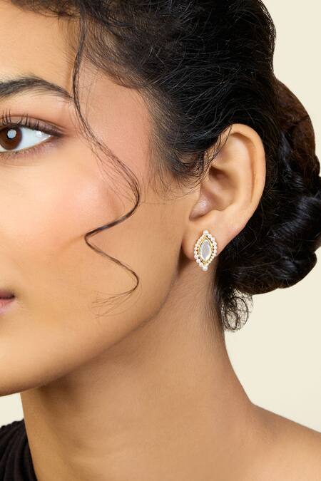 Isharya Gold Plated Mirrors, Pearls Finish Stone And Embellished Studs Online at Aza Fashions Isharya_Gold Plated Mirrors, Pearls Finish Stone And Embellished Studs _Online_at_Aza_Fashions