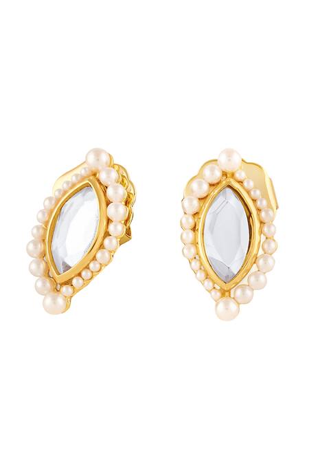 Buy Isharya Gold Plated Mirrors, Pearls Finish Stone And Embellished Studs Online at Aza Fashions Buy_Isharya_Gold Plated Mirrors, Pearls Finish Stone And Embellished Studs _Online_at_Aza_Fashions