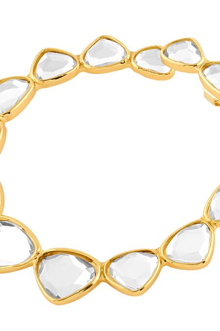 Shop Isharya Gold Plated Mirrors Finish Stone Embellished Hoops Online at Aza Fashions Shop_Isharya_Gold Plated Mirrors Finish Stone Embellished Hoops_Online_at_Aza_Fashions