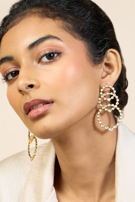 ISHARYA Teesra Mirror Finish Stone Embellished Earrings 