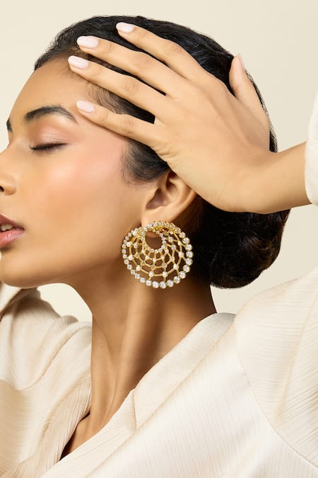 ISHARYA Amal Mirror Finish Stone Embellished Earrings 